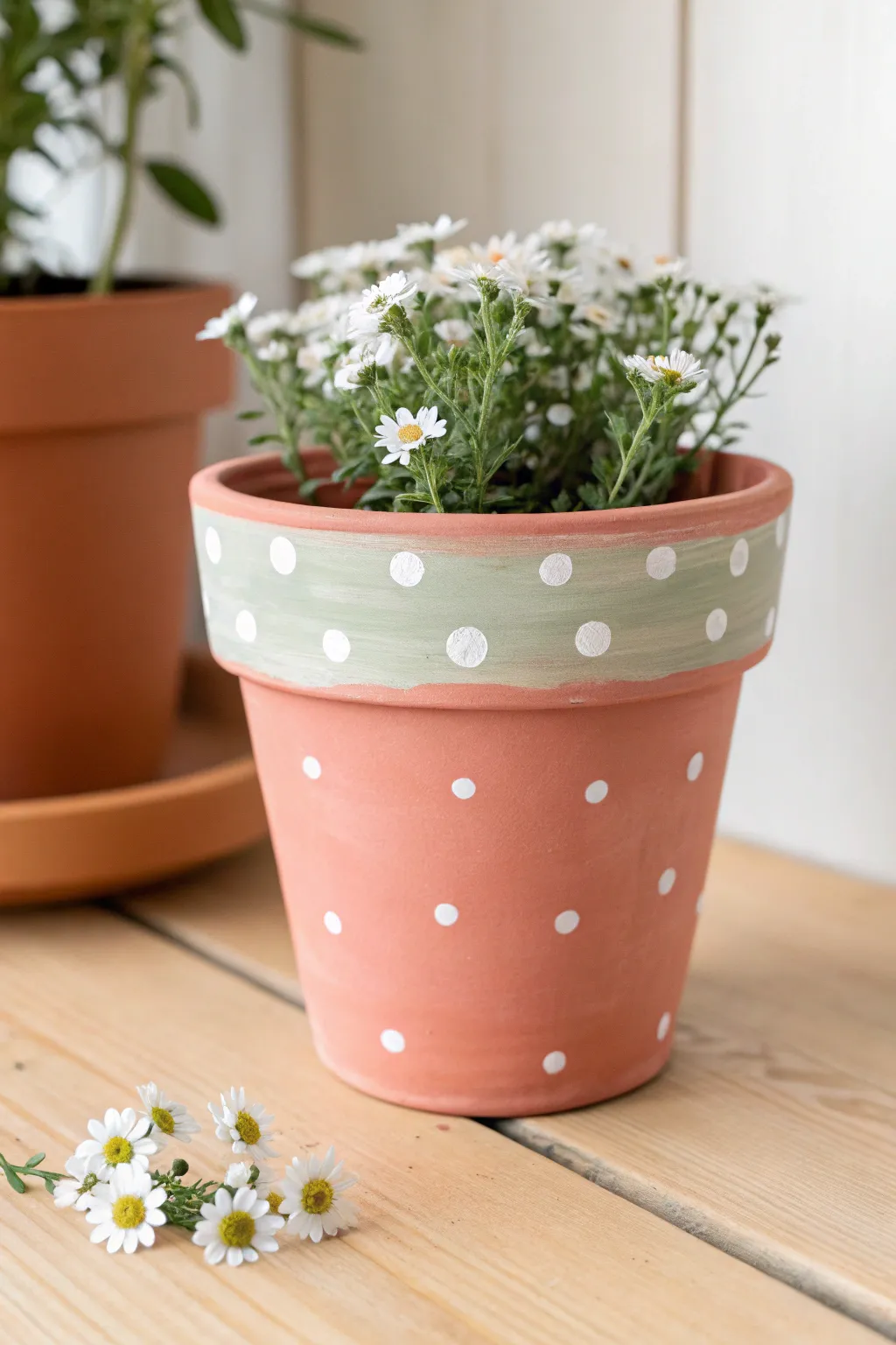 Simple polka dots turn a bright pot into a cheerful, beginner-friendly DIY with Scandinavian charm