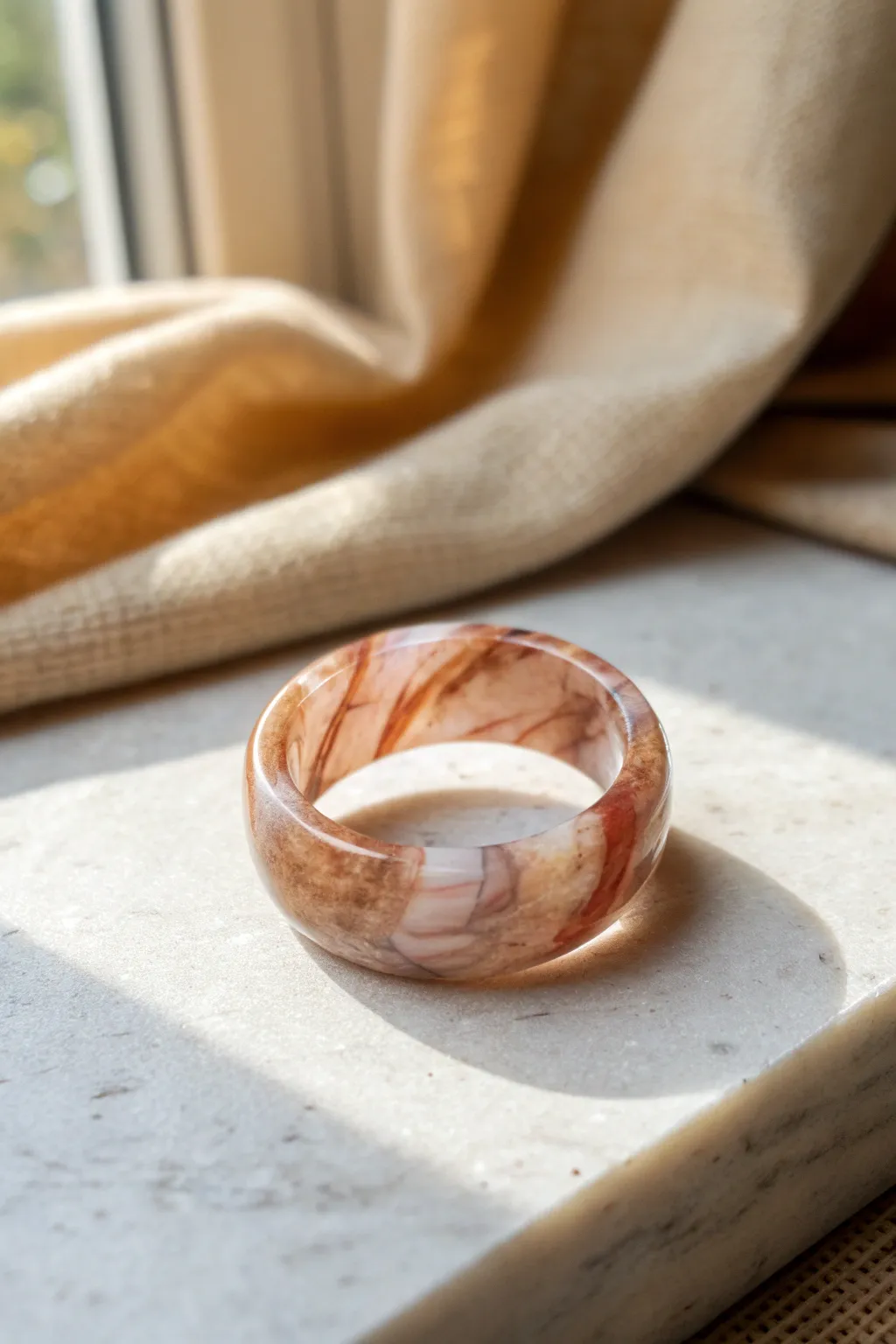 Chunky polymer clay ring with a glassy resin topcoat for rich color and modern shine