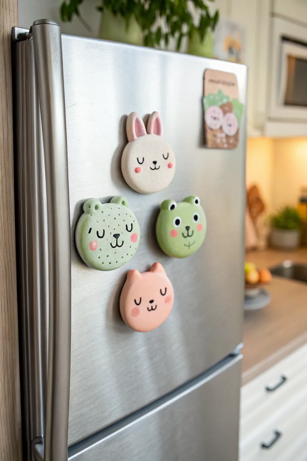 Cute polymer clay animal face magnets in a pastel collector set, simple and handcrafted