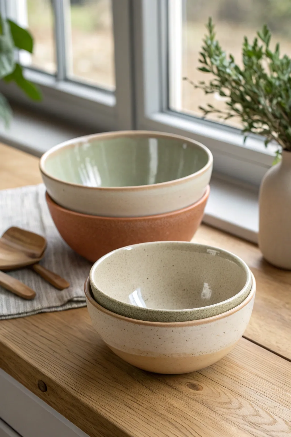 Pour-over glazing gives these bowls smooth, even interiors with clean rims and calm, earthy tones.