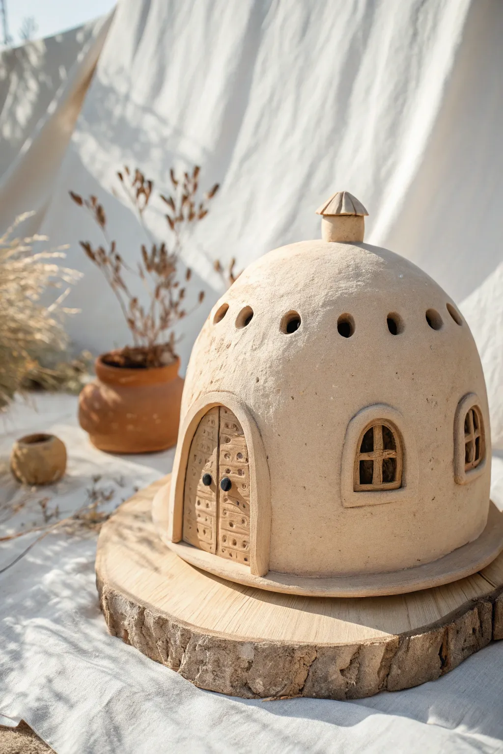 Sweet pinch-pot cottage with rounded walls and tiny windows, simple, cozy, and beginner-friendly