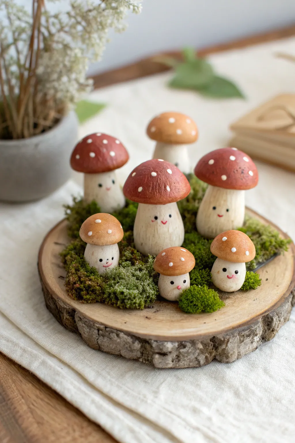 Pocket Mushroom Friends: a sweet mini clay forest diorama in soft Nordic tones for easy crafting