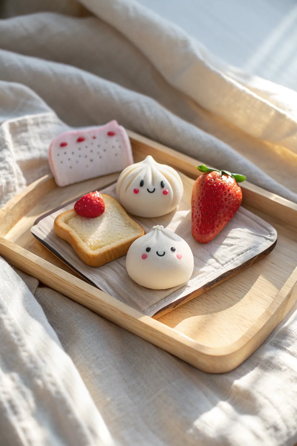 Cute air dry clay food buddies with tiny faces, perfect minimalist boho desk decor.