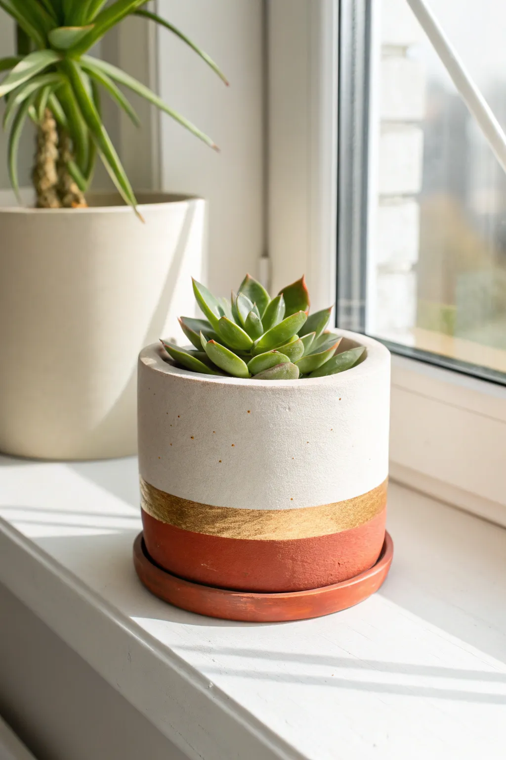 Modern dipped succulent pot with a bold base and a thin metallic line for a chic finish
