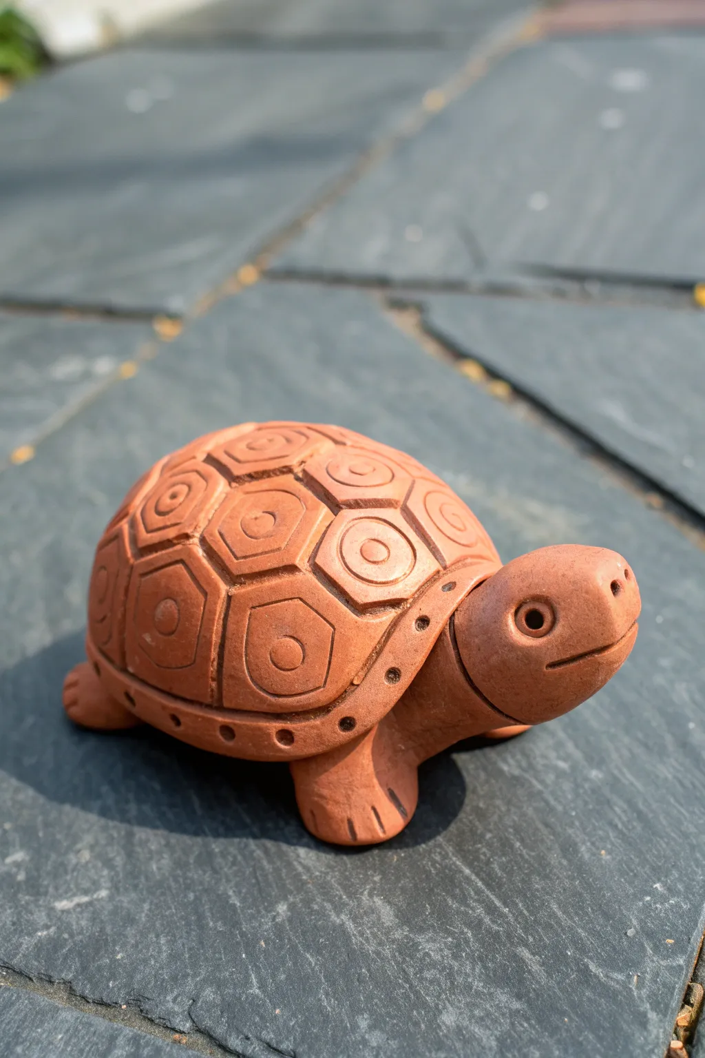 Pocket-size turtle with a simple geometric shell, a sweet minimalist clay sculpture idea.