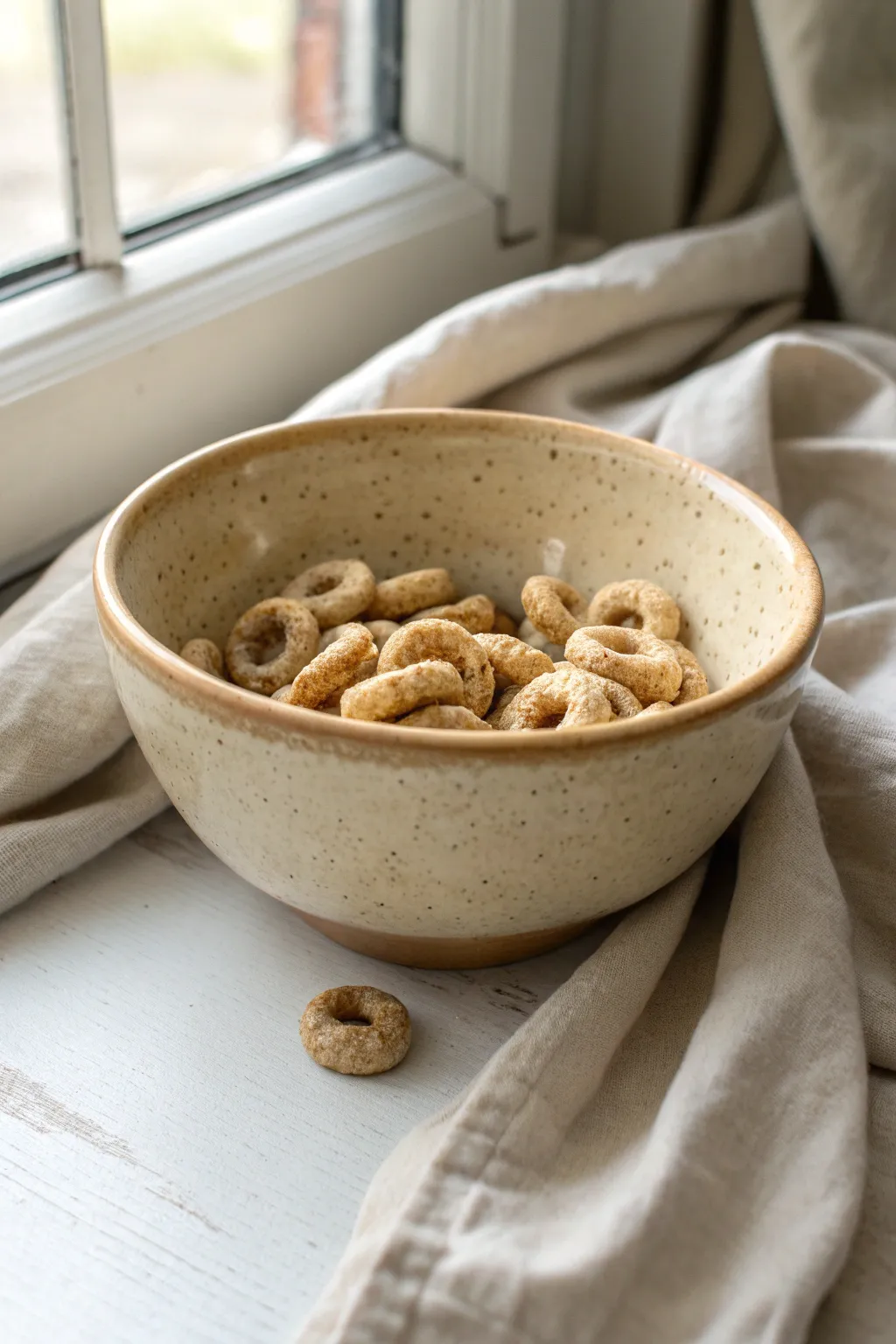 A simple wheel-thrown cereal bowl with beautiful throwing lines and a clean, tidy foot ring.