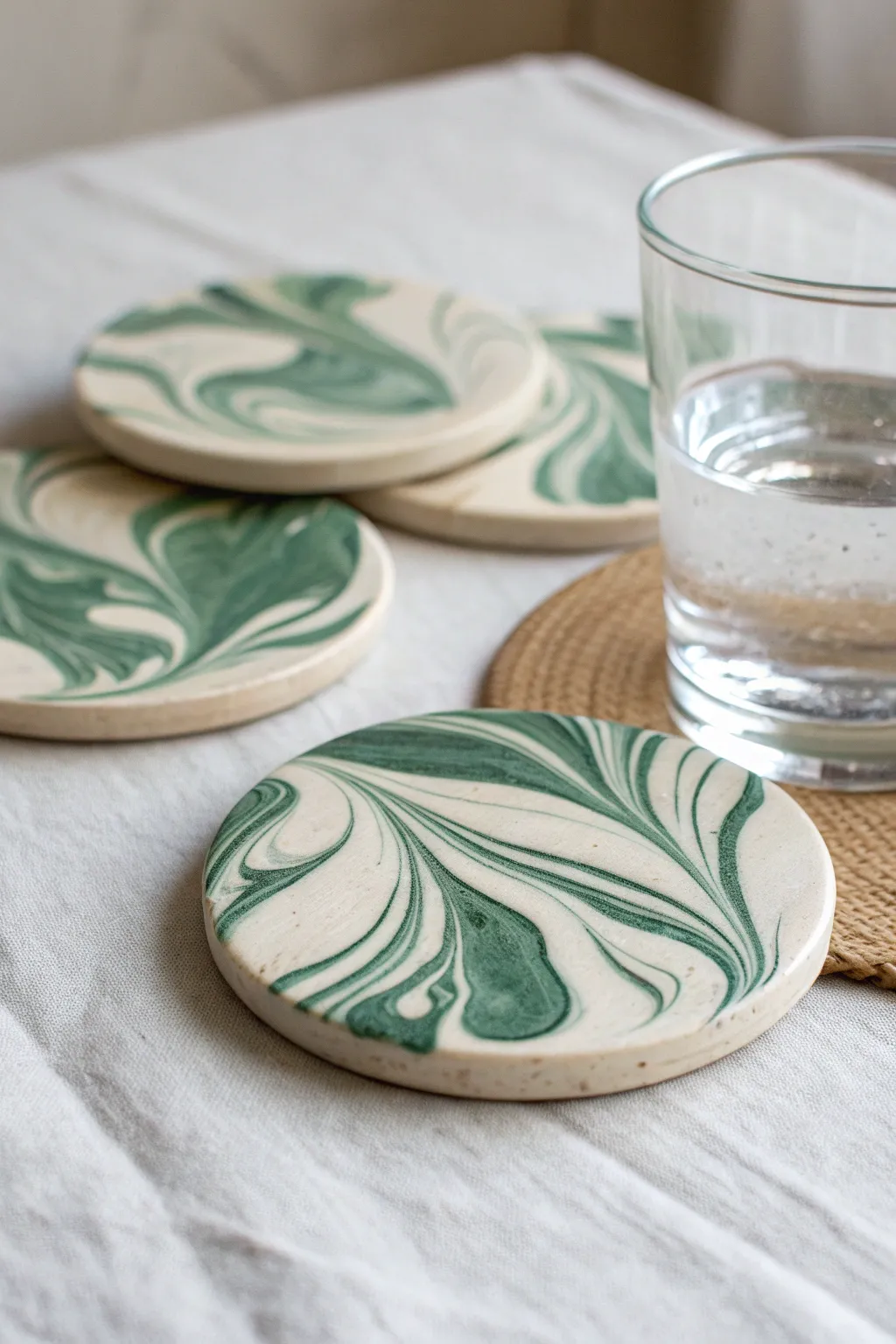 Two-tone marbled clay coaster: easy beginner swirl pattern with a bold accent and clean minimal style.
