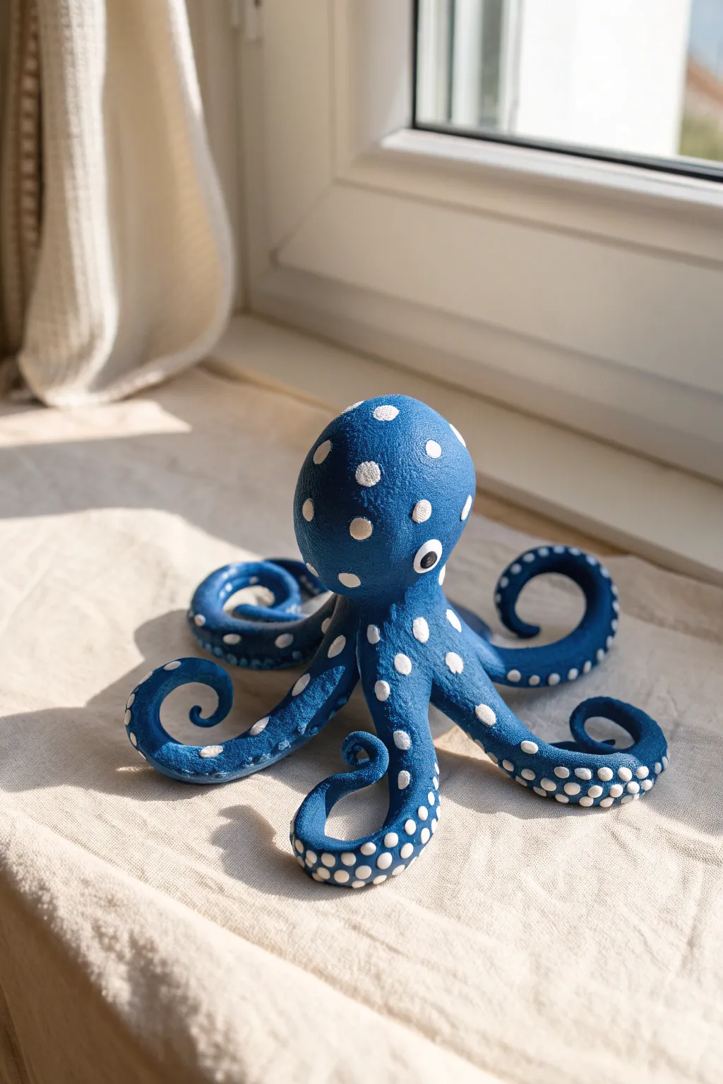 Make a tiny air dry clay octopus with curly tentacles and playful contrast spots for kids.