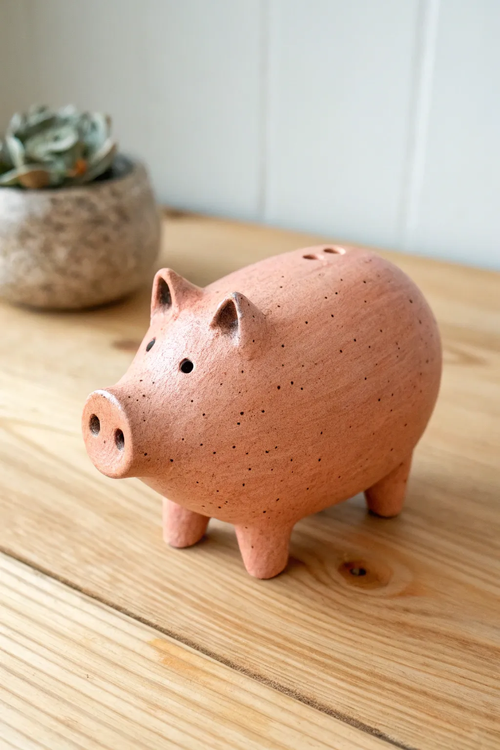 Plump pig clay whistle with simple snout and sturdy legs, minimalist Scandi boho charm.