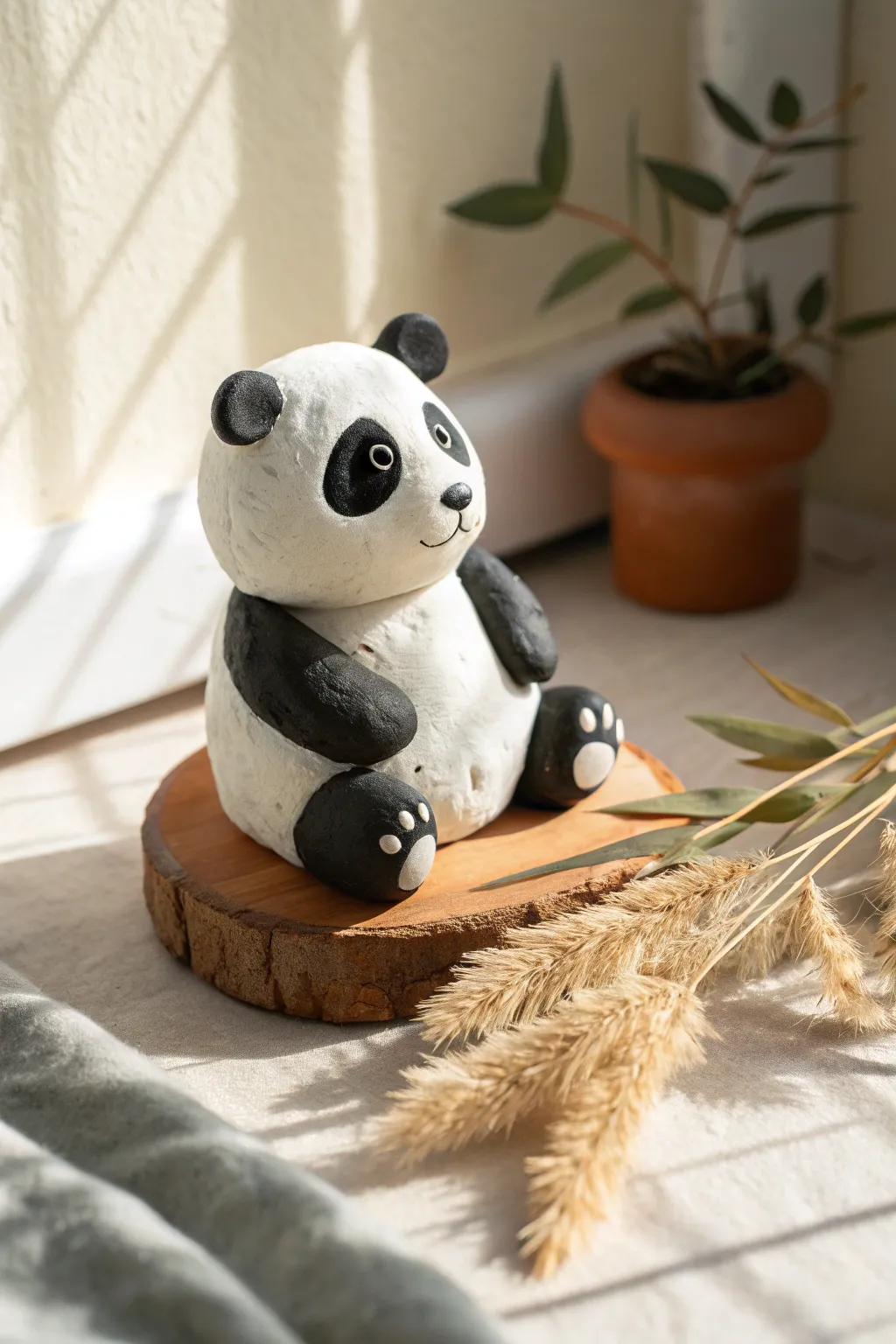 Simple color block panda: an easy, cute clay animal with bold black and white contrast