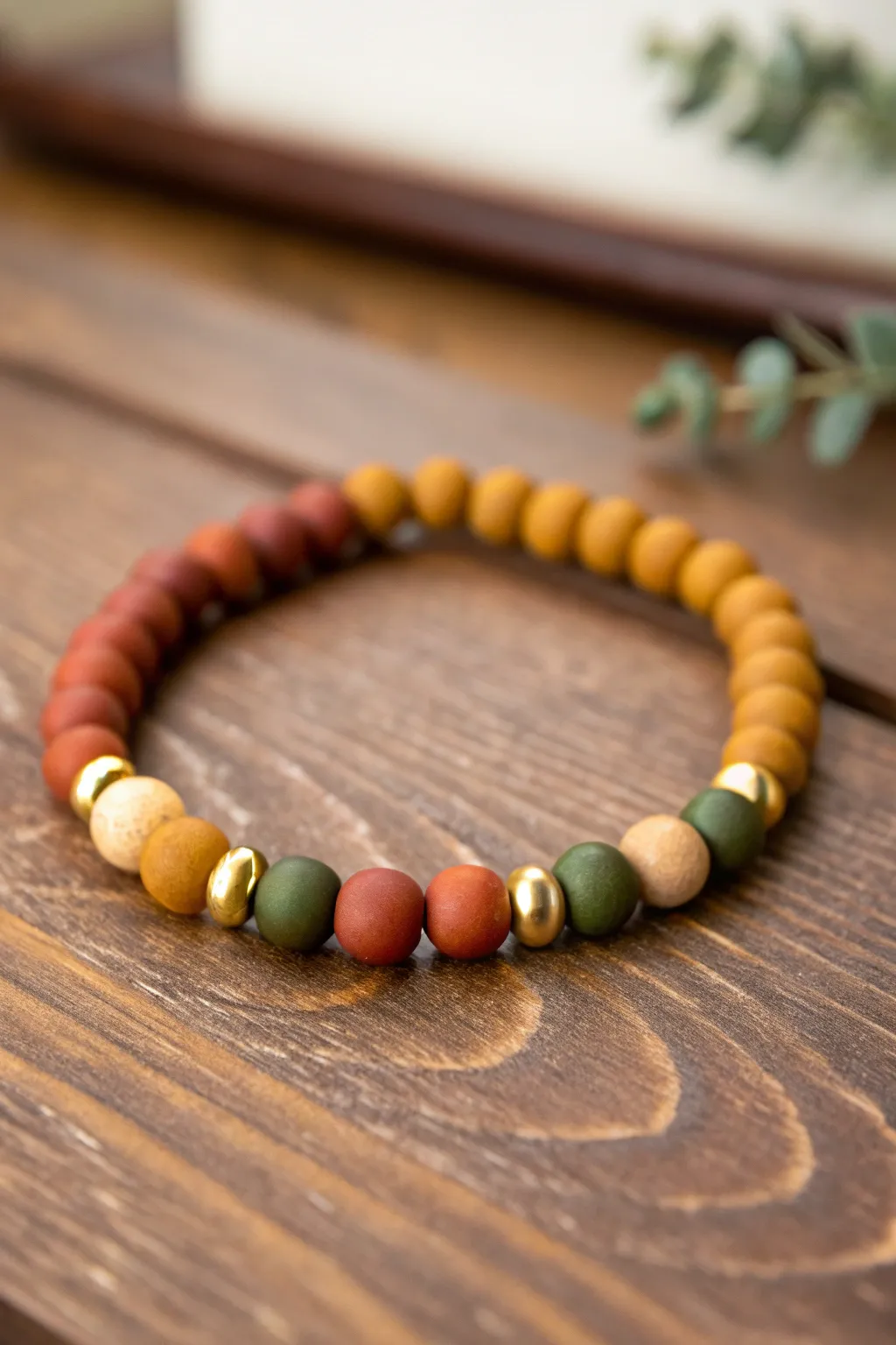 Fall clay discs + gleaming gold spacers give this simple bracelet an instant glow-up