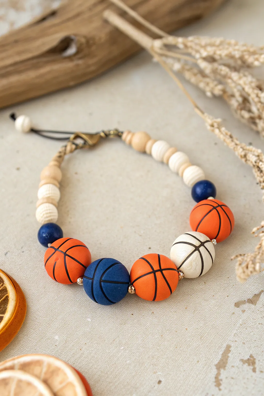Team color block clay disc bracelet with a clean neutral break for a bold, sporty minimalist look