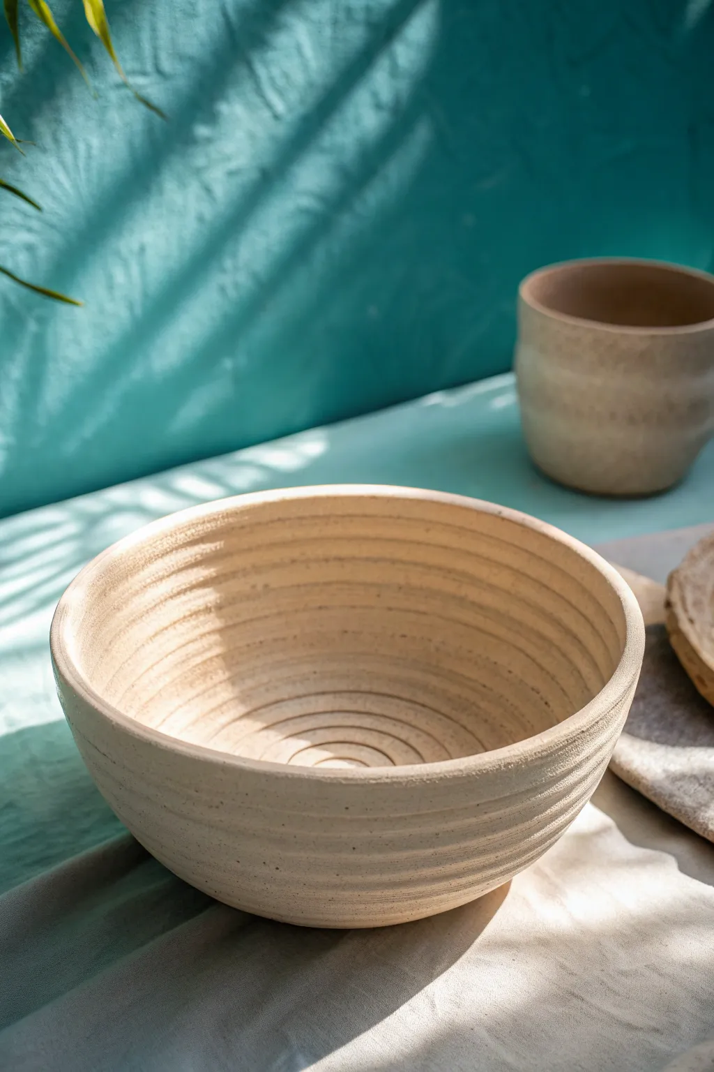 Simple coil-built bowl idea: soft matte clay, subtle coil texture, minimalist and beginner friendly.