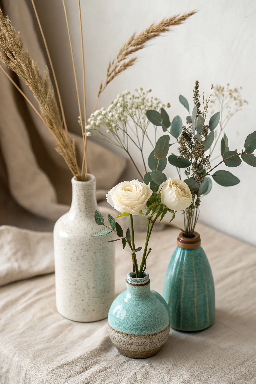 Tiny handmade ceramic bud vases in bold hues, perfect for single stems and small spaces.