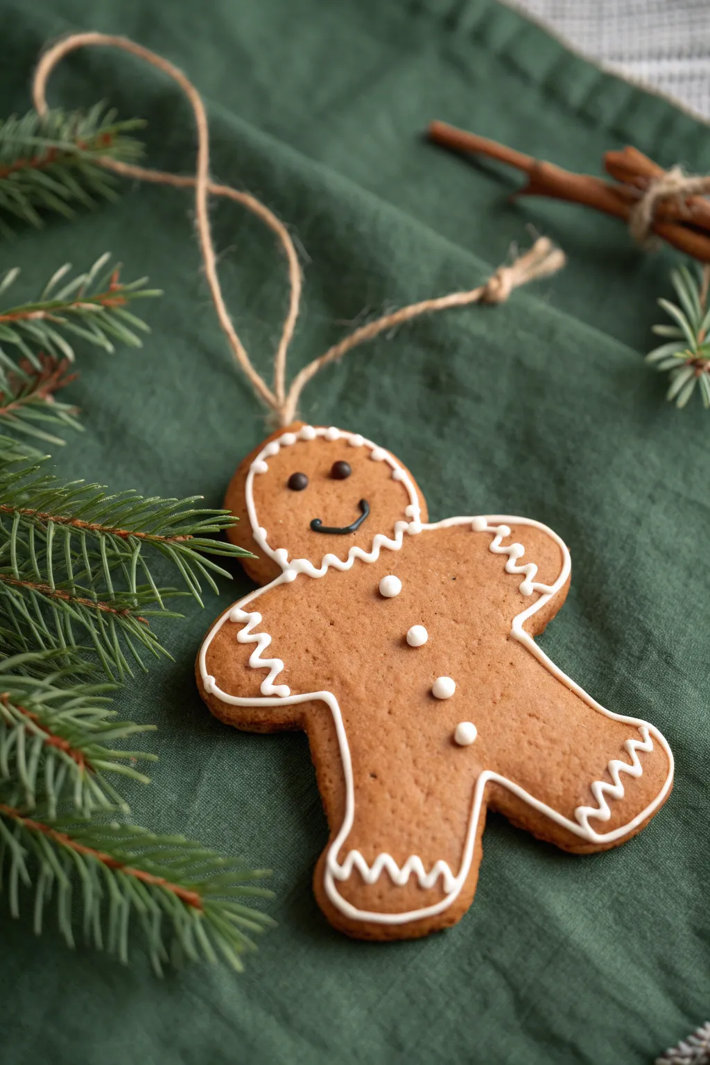 Sweet gingerbread clay ornament with simple icing details for an easy handmade Christmas touch.