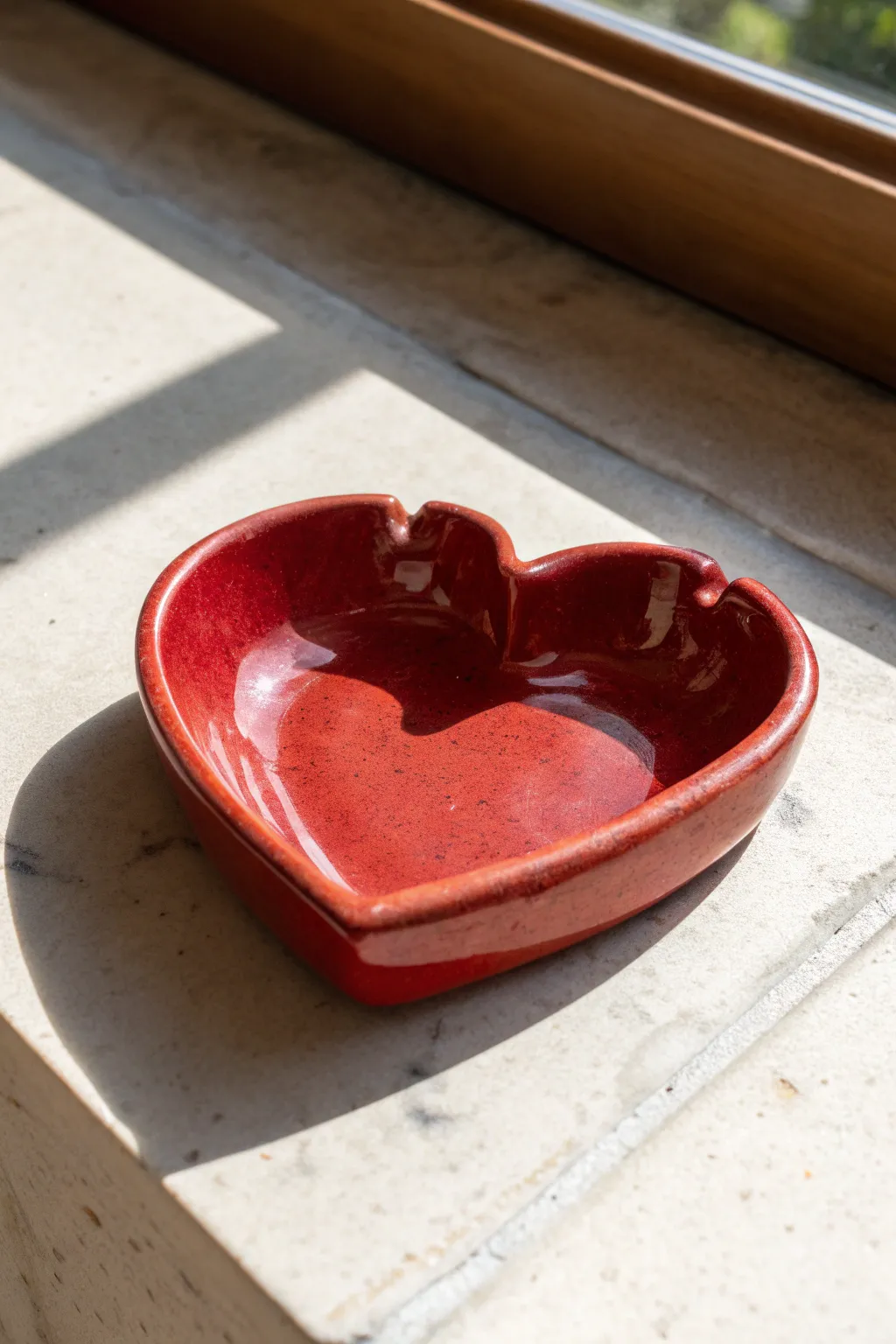 Glossy heart-shaped clay ashtray with sculpted grooves, bold color pop and minimalist boho feel.