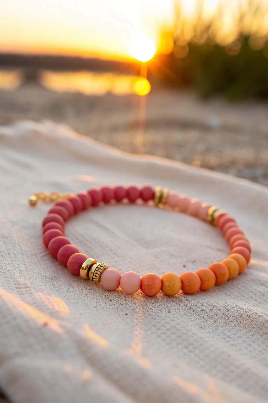 Sunset ombre clay bead bracelet in hot pink, orange, and yellow for the perfect summer vibe