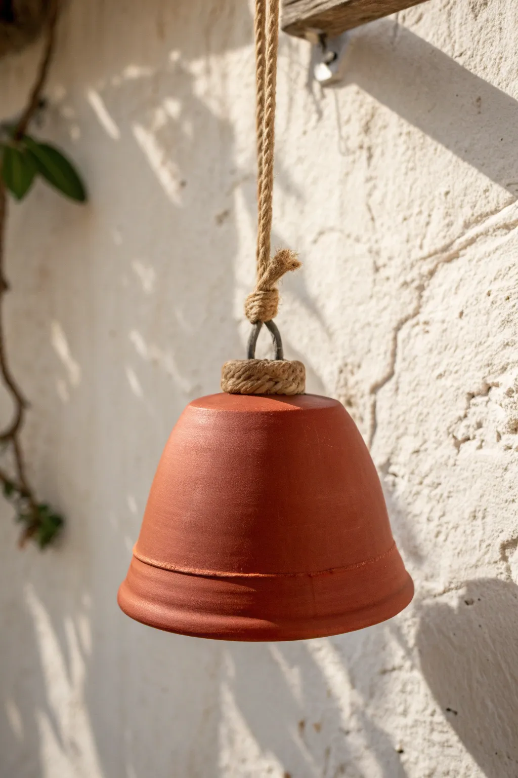 Soft satin-glazed dome bell with rounded edges, simple knot hanger, and visible clapper.