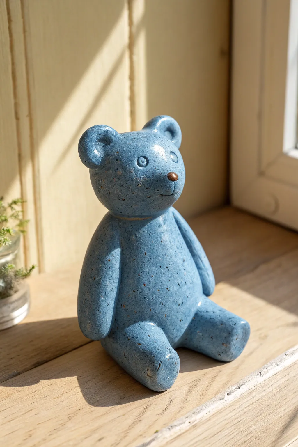 Tiny Bear Buddy in bold cobalt glaze, simple shape and cozy handmade charm for any shelf.