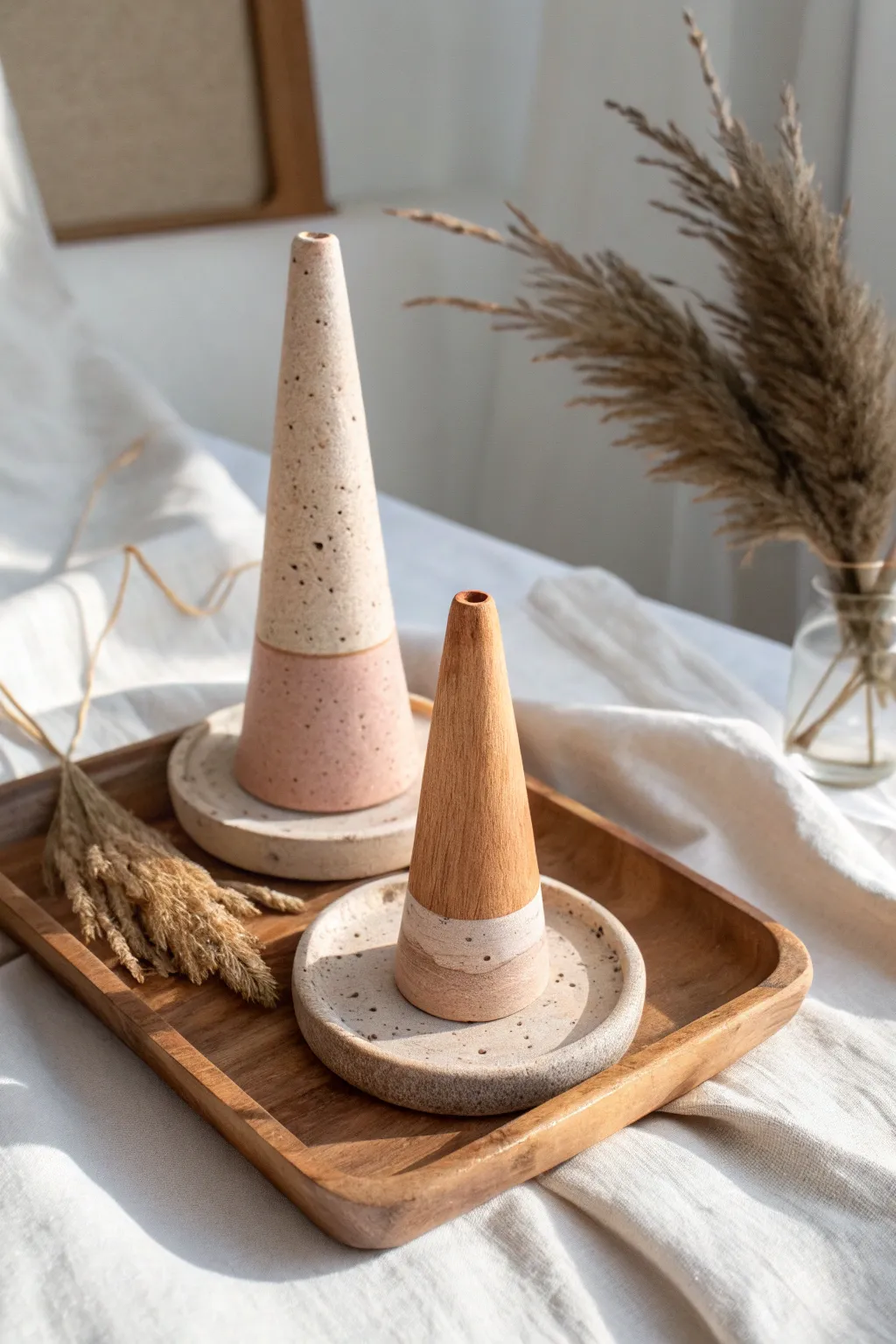 A sweet clay date idea: matching ring cones for the nightstand, simple, cozy, and handmade.
