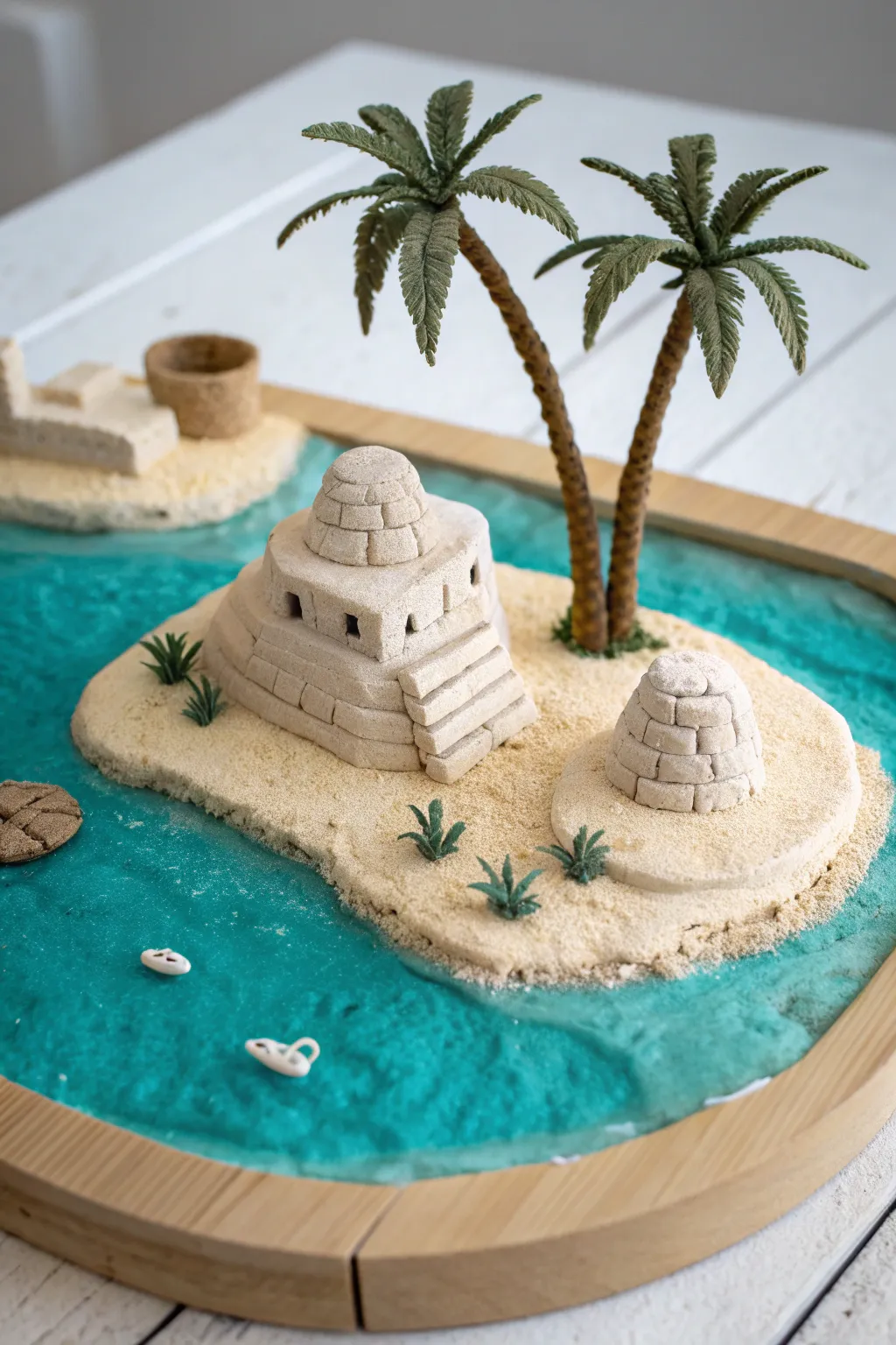 Create instant vacation vibes with this simple island and lagoon clay mini scene in bold turquoise.