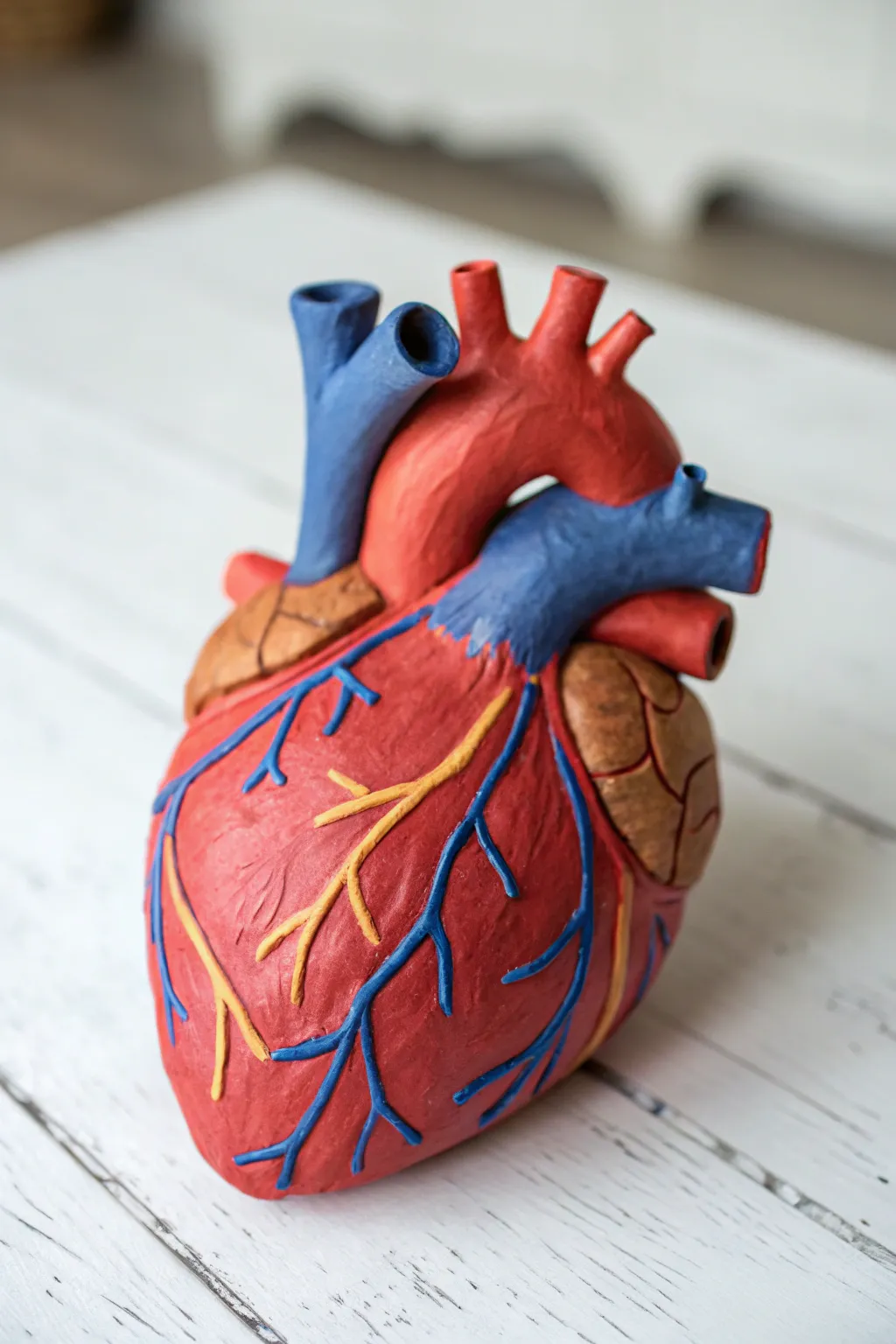 DIY clay heart with raised coronary vessels, minimalist boho styling and bold, natural colors