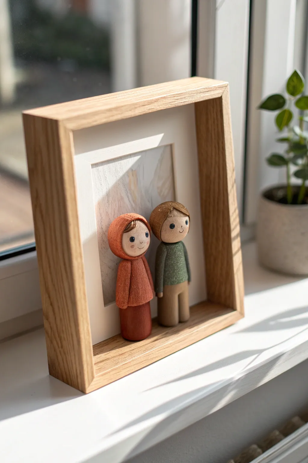 Sweet mini clay couple in a simple frame, a cozy handmade keepsake for your boyfriend
