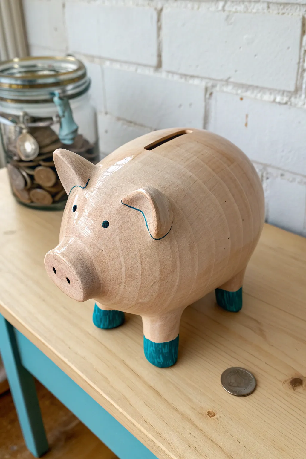 Coil-built piggy bank with chunky legs, bold matte glaze, simple and charming DIY inspiration.