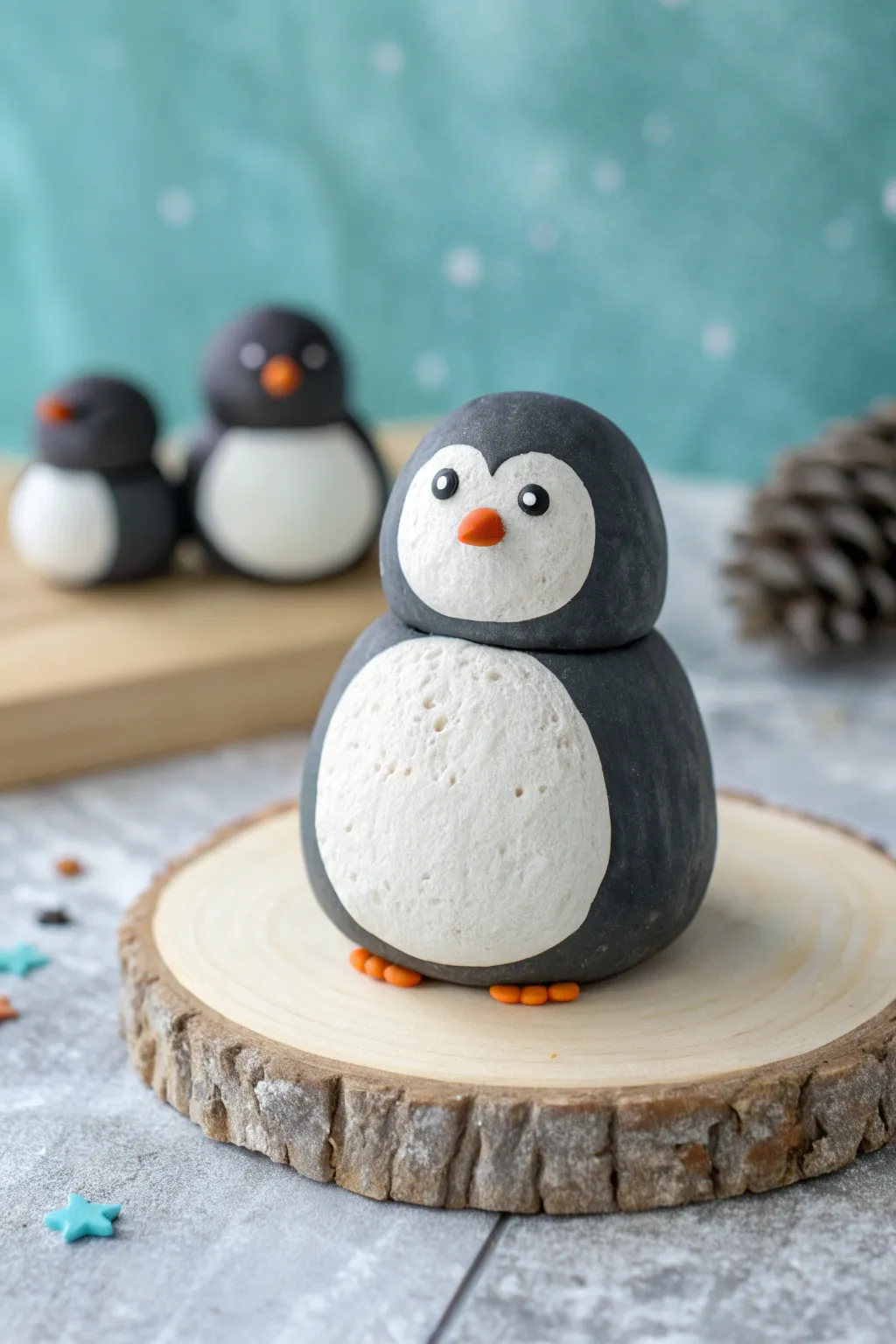 Easy two-ball clay penguins for kids: bold contrast, simple shapes, and a cute finished look.