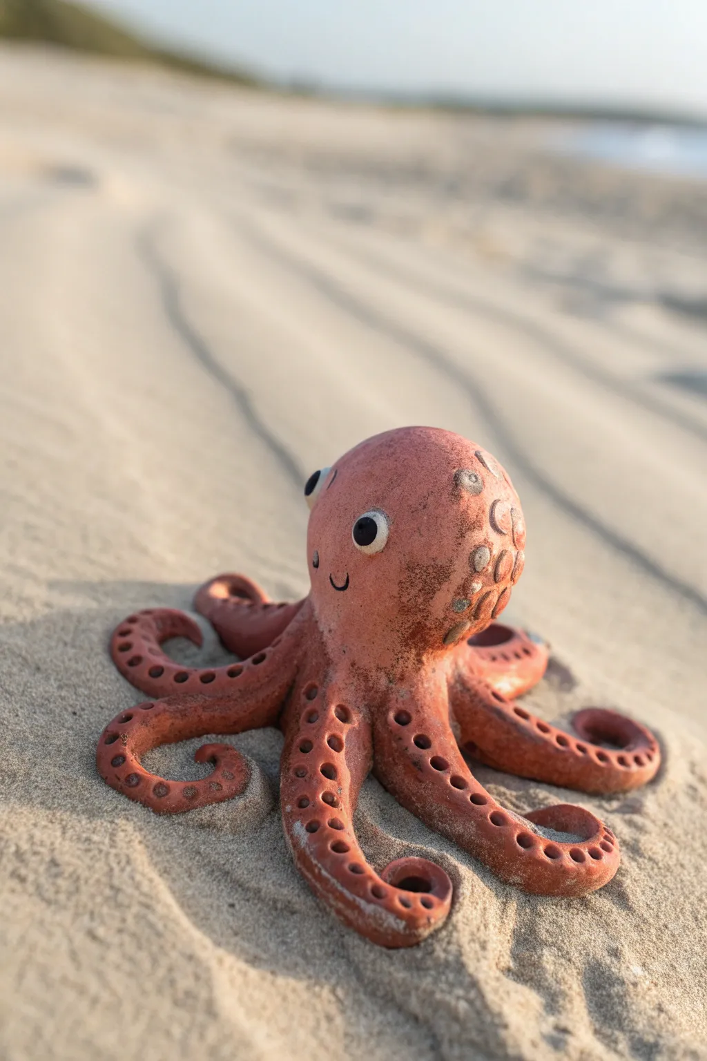 Textured clay octopus sculpture in bold coral on sandy neutrals for an easy, beachy vibe