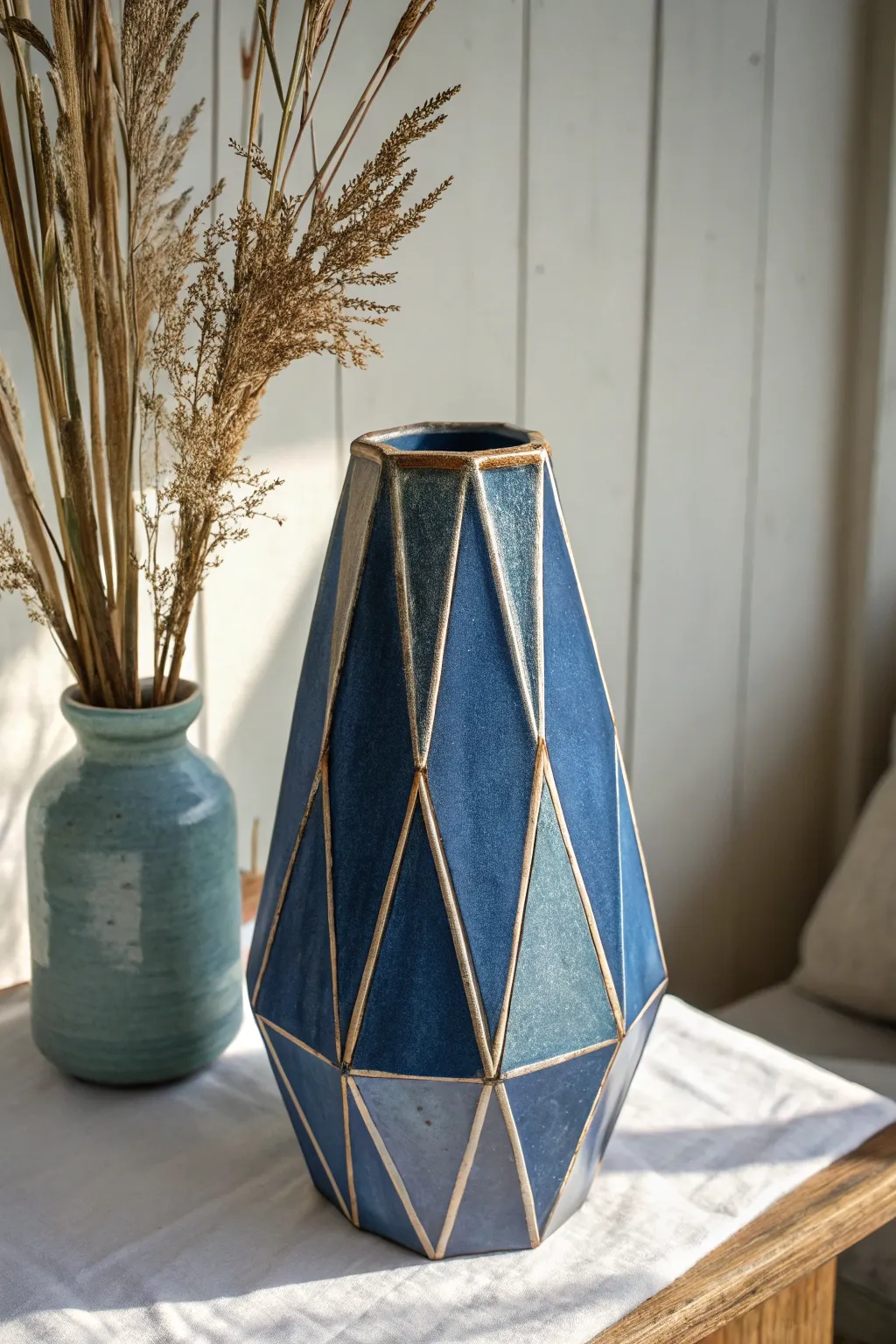 Faceted slab vase inspiration with crisp angles and a bold glaze for modern minimalist spaces.