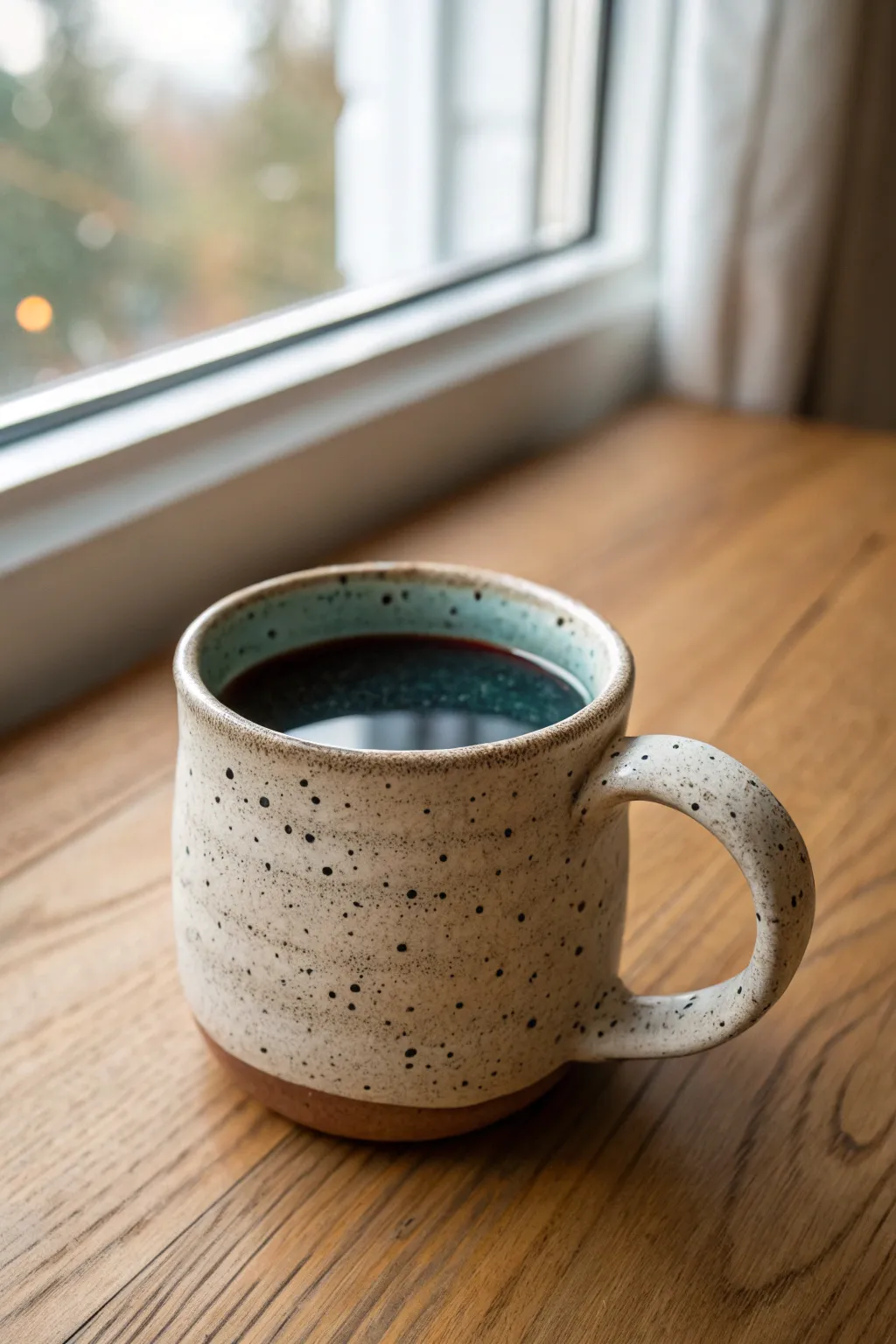 Speckled matte outside, glossy glaze inside, a cozy clay mug idea with Scandinavian boho style.