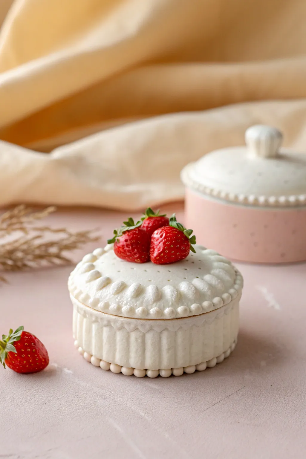 Mini fake cake trinket box with strawberry topper, sweet coquette clay decor for your vanity