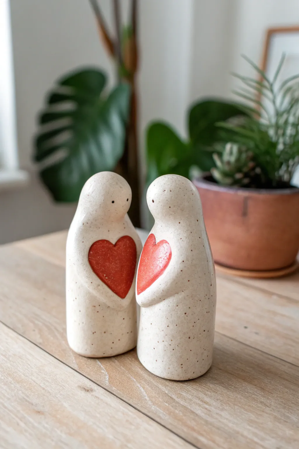 Sweet split-heart couple figurines: a simple clay keepsake that fits perfectly together.