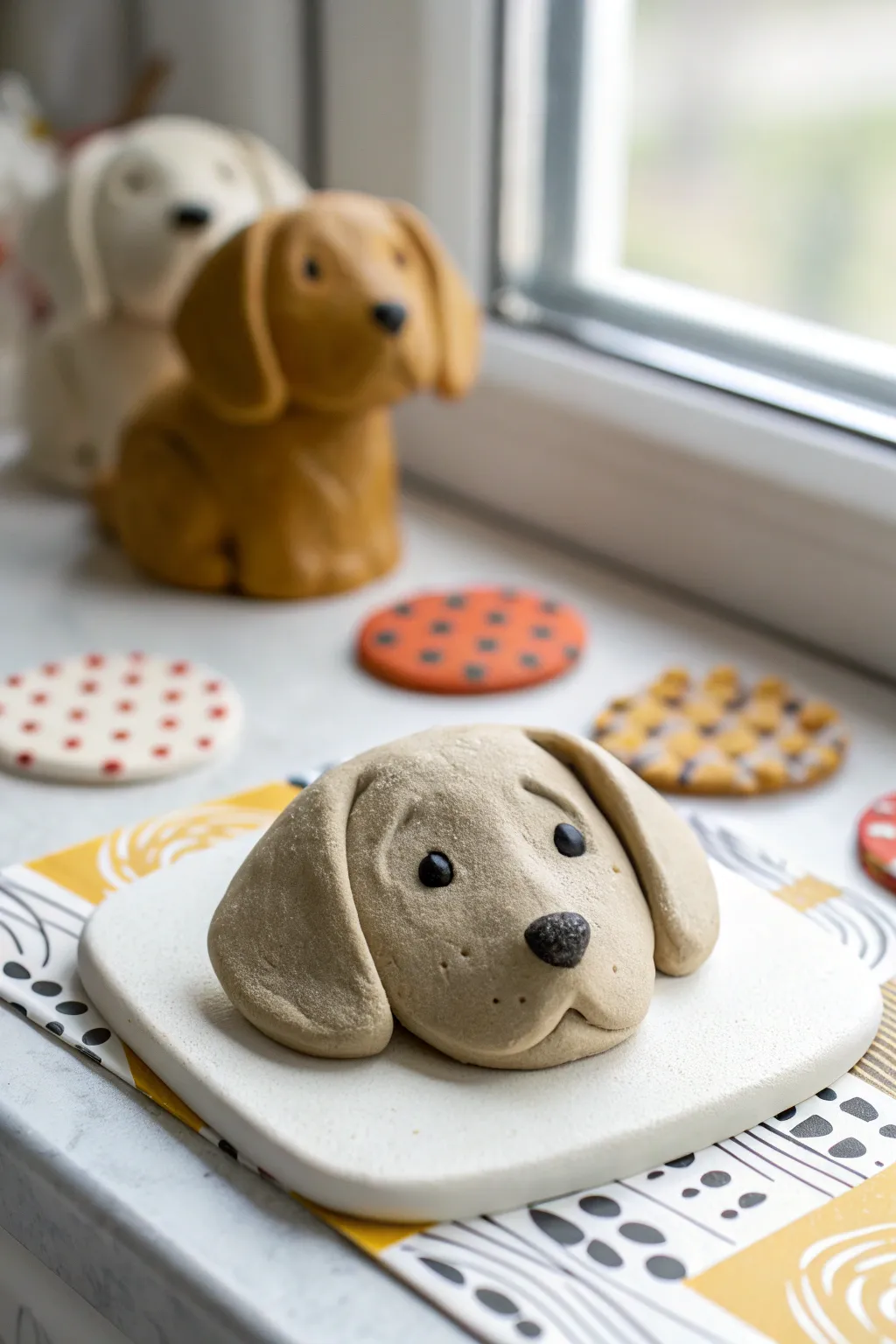 Cute puppy face clay magnets with bold spots, minimalist and beginner friendly decor for your board.