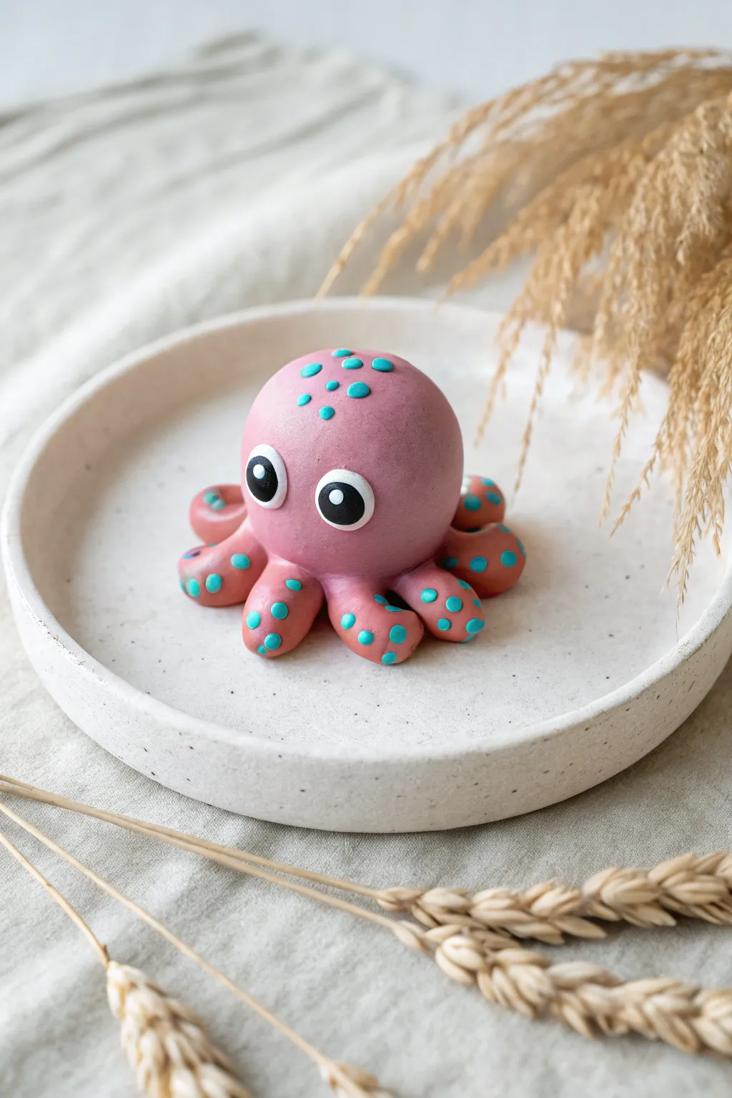 Chubby pastel octopus made from simple clay balls, perfect cute sea creature idea for kids