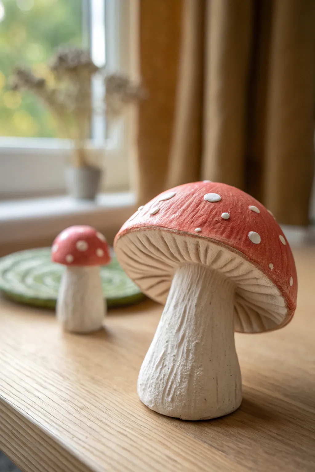 Carved gills add instant charm to this cute clay mushroom, simple yet striking today.