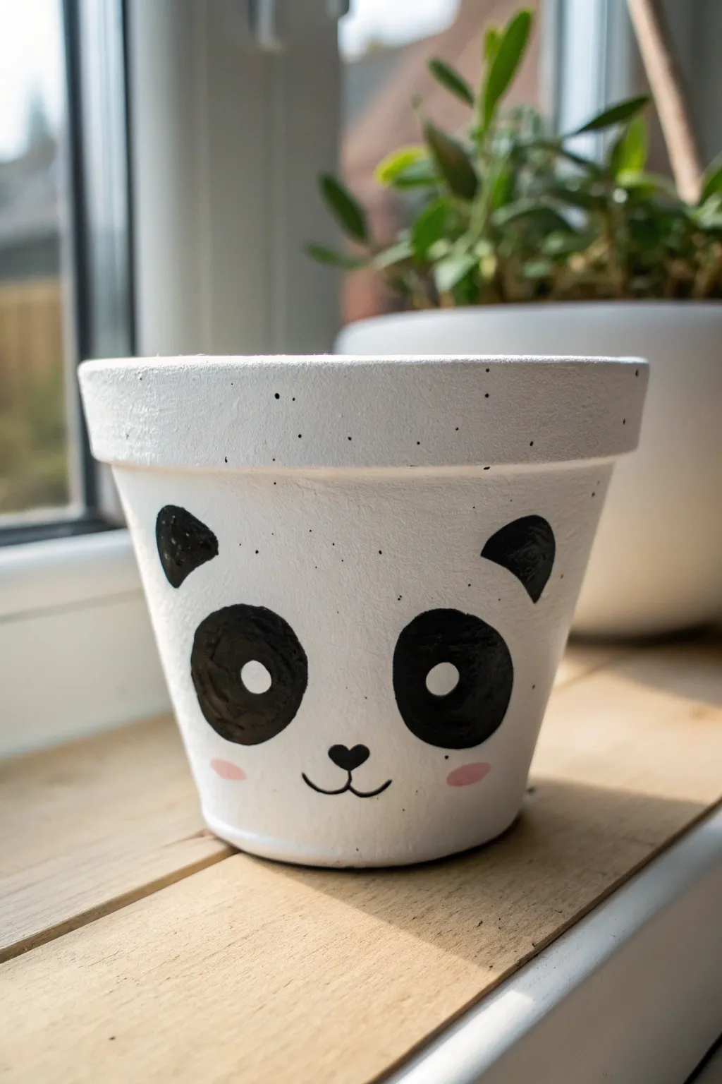 Minimal panda pot in bold black and white, a cute and easy painted design for any shelf