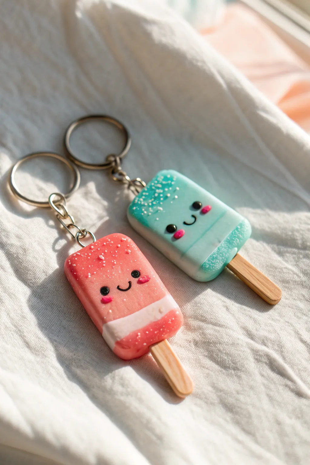 Sweet popsicle pals with a bite mark and sprinkles, glossy and bright on a clean summer backdrop