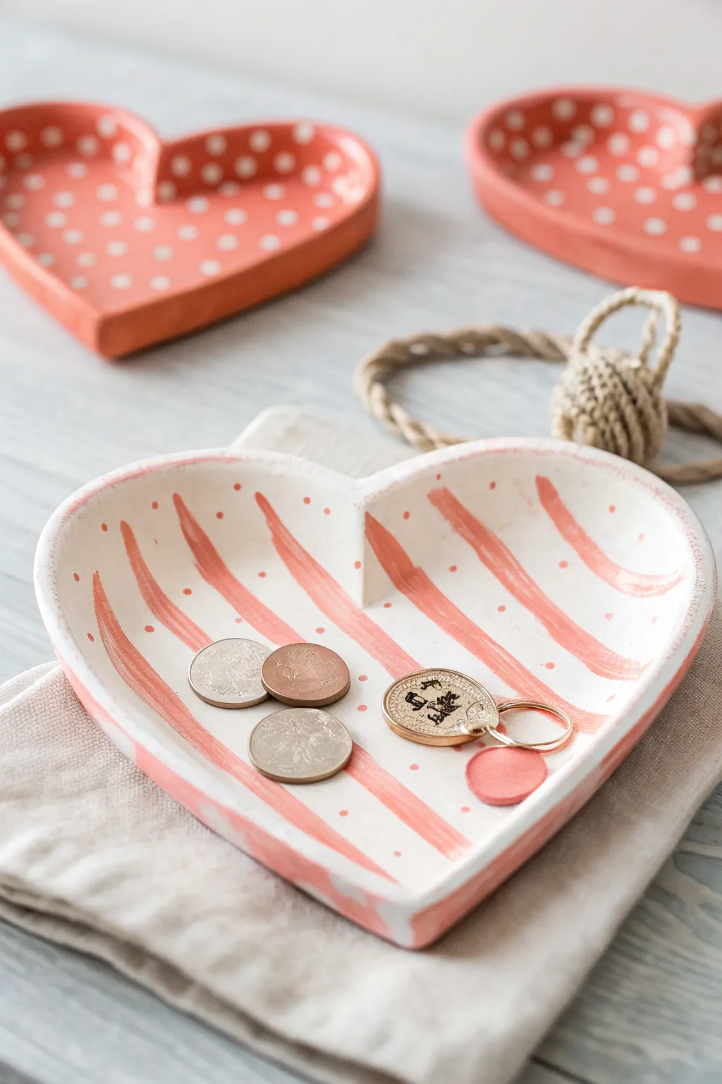 Playful heart air dry clay trinket trays kids can make, perfect for coins and hair ties