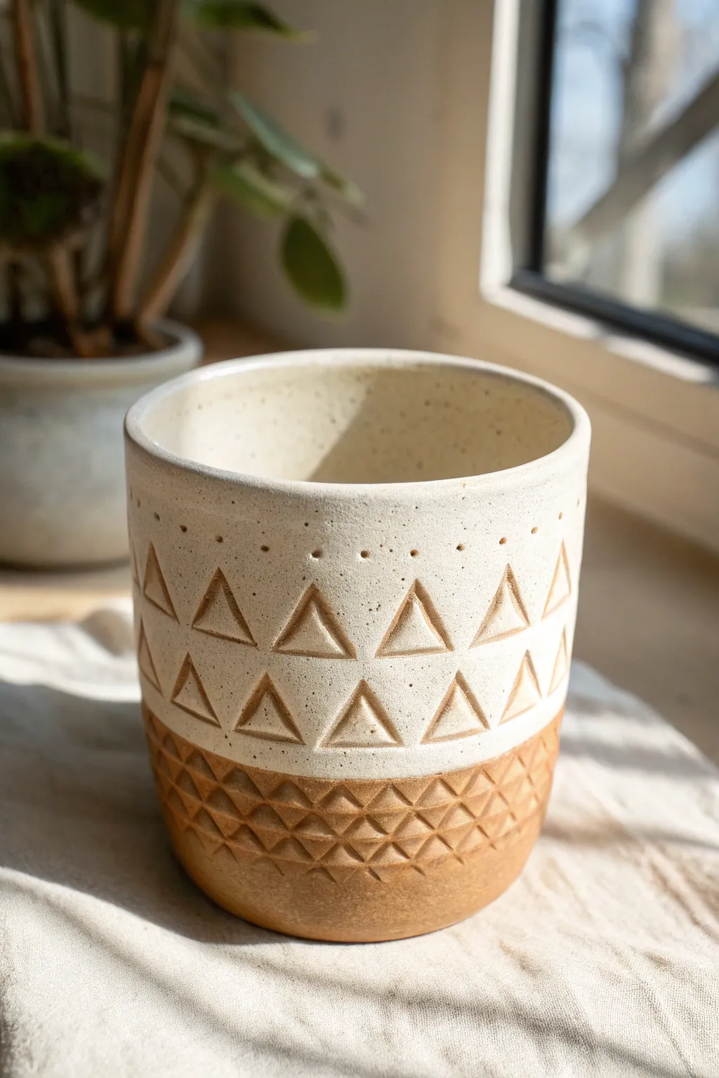 Crisp carved triangle band gives a simple cup instant geometry and bold contrast, hobby-friendly.