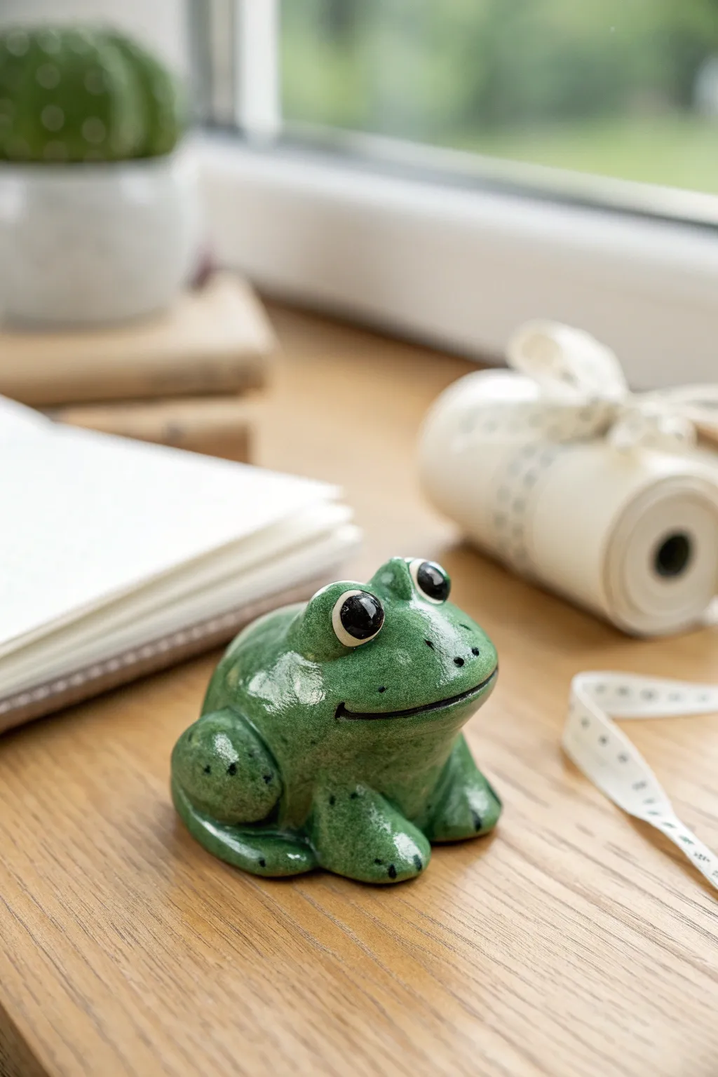 Make a mini frog buddy: simple shape, big eyes, and bold color for cozy desk charm.