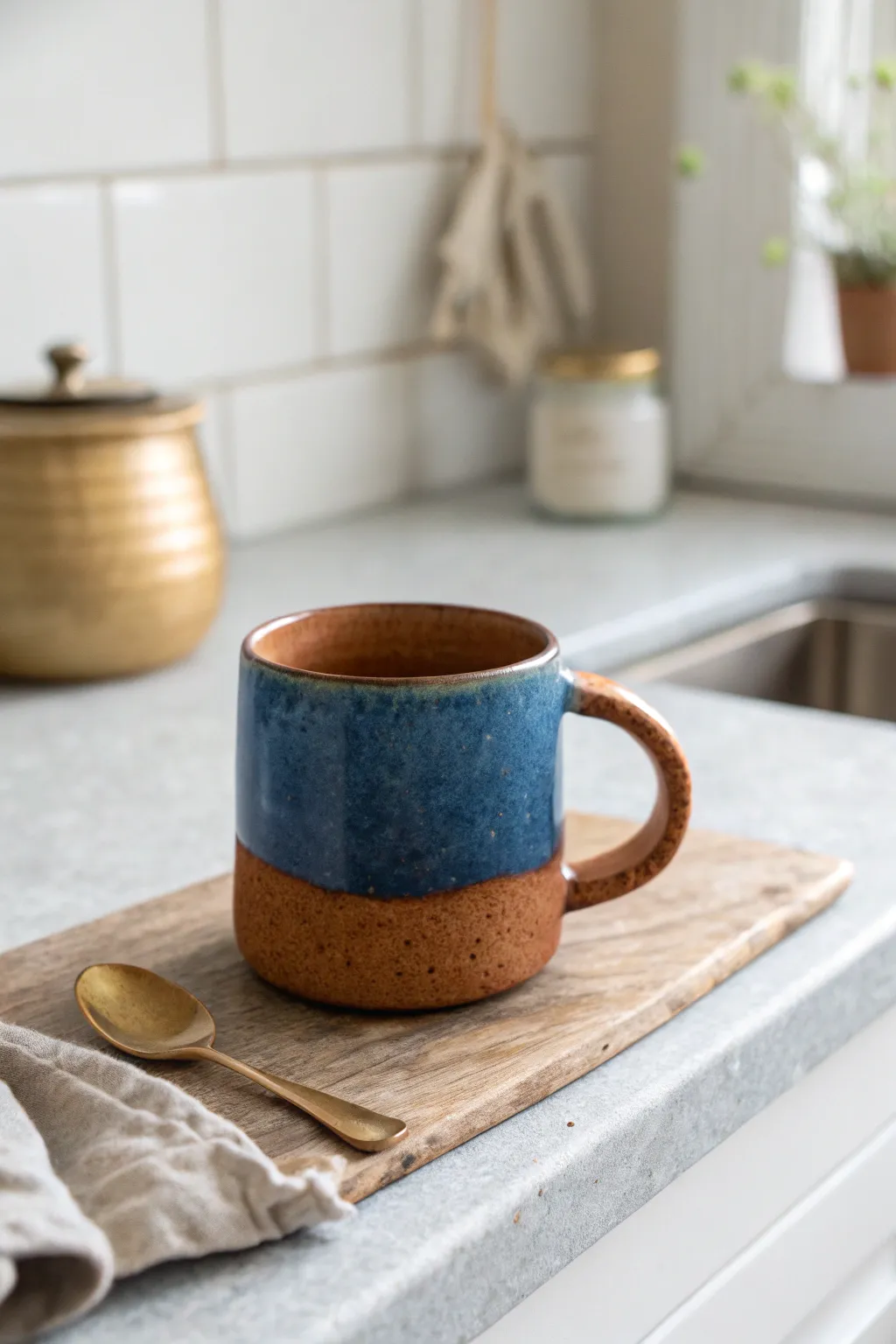Cozy handbuilt mug with a simple handle, matte glaze, and a pop of color for daily coffee.