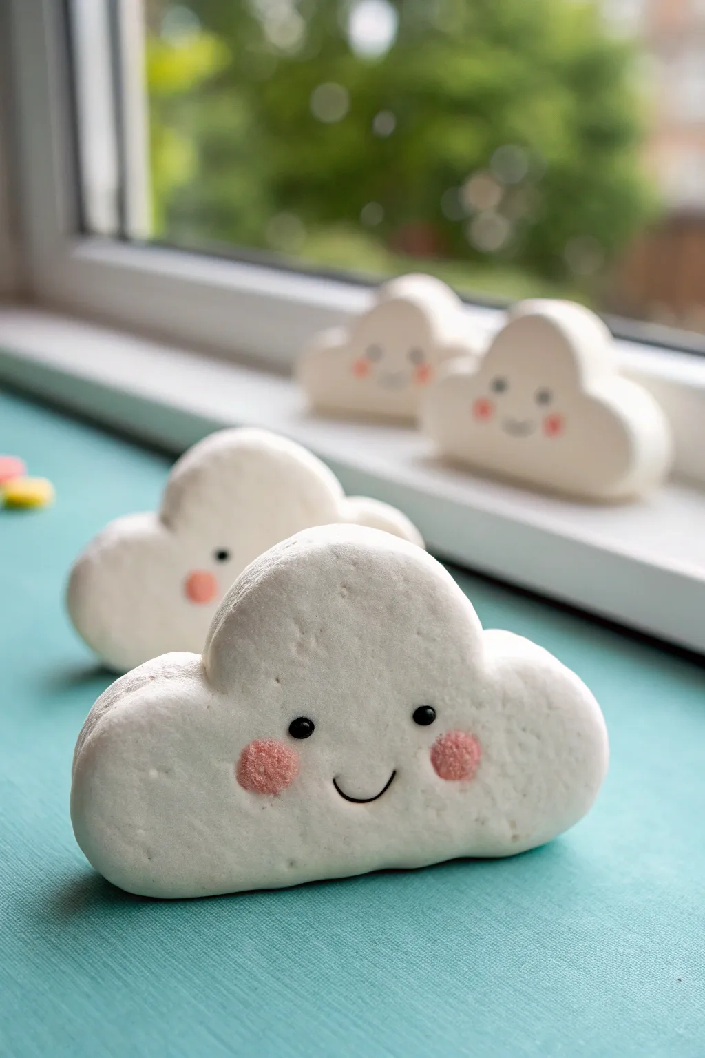 Sweet smiley cloud magnet set in airy minimal style, perfect easy cute air-dry clay idea