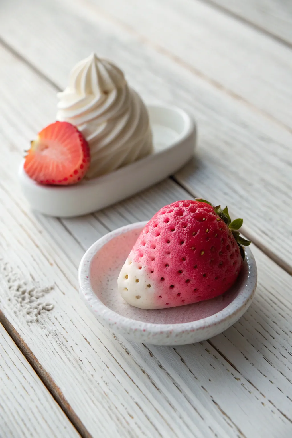 Easy foam clay strawberry and cream bite, minimalist styling with bold color and handmade charm.