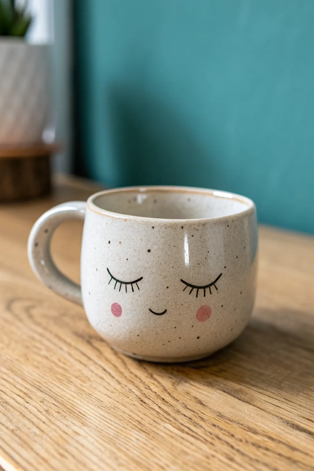 Sleepy eyelids cozy mug: a funny clay idea with calm vibes, natural texture, and bold contrast.