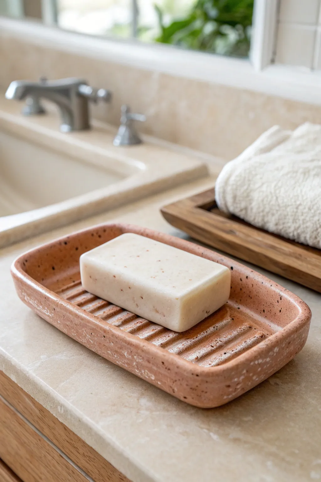Simple handbuilt soap dish with drainage grooves, a beginner pottery project that looks boutique