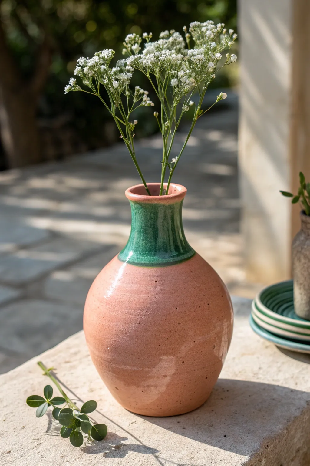 Bold-glazed handmade vase that turns simple grocery-store flowers into a chic minimalist centerpiece