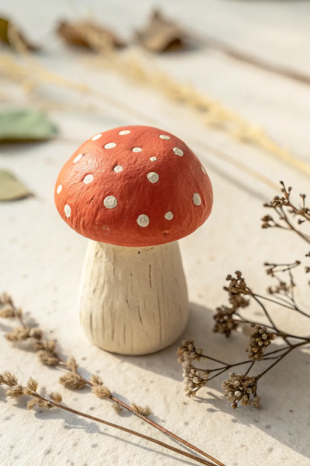 Tiny mushroom buddy: a sweet, beginner-friendly clay figure with minimalist Scandinavian charm.
