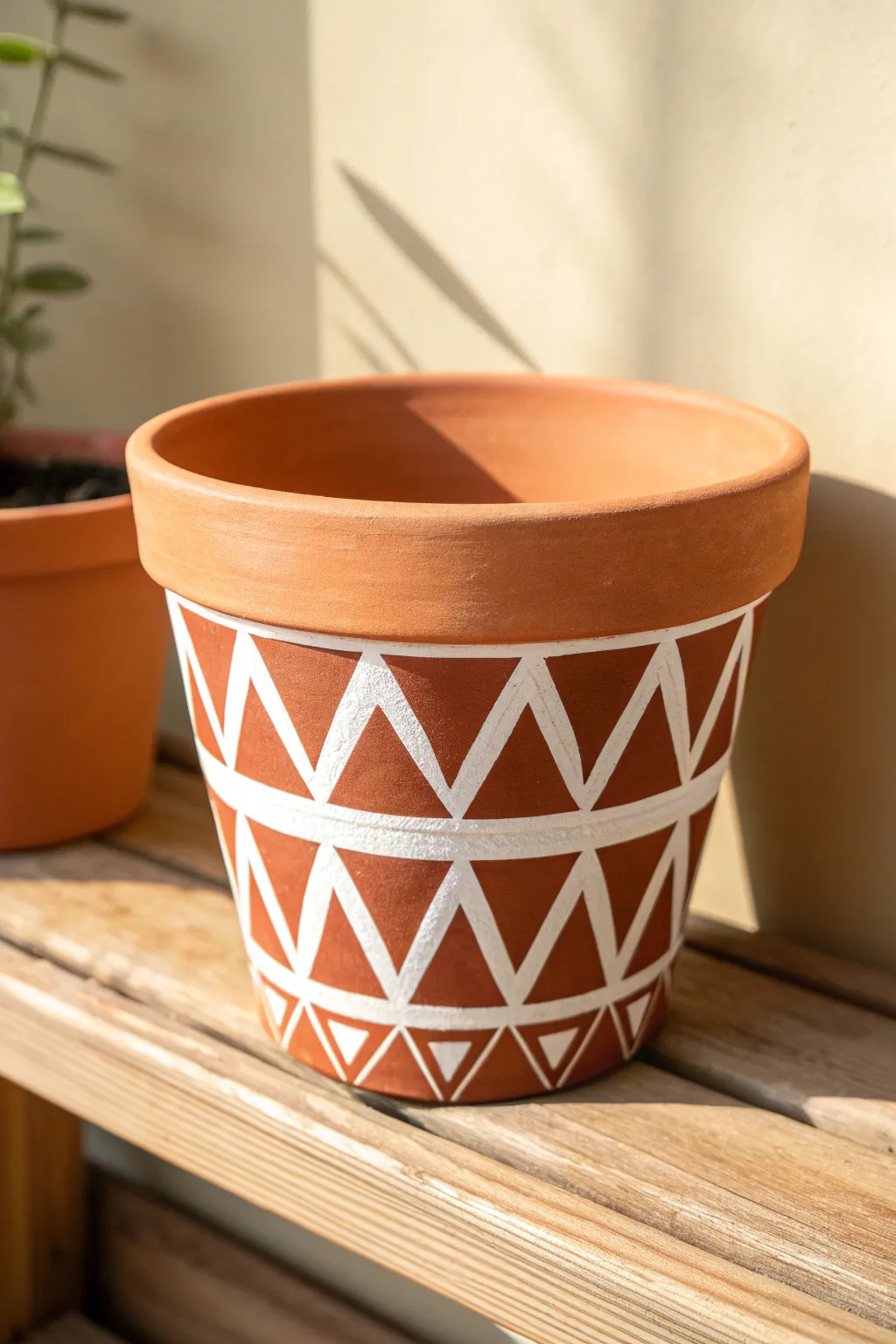 Easy tape triangles in two bold colors with terracotta peeking through for modern charm